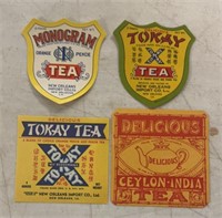 (4)VINTAGE TEA BOX LABELS-“1920’s”/NEW ORLEANS/