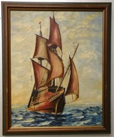 Ted Christensen Listed Ship Seascape Oil Painting
