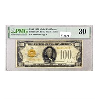 1928 $100 GOLD CERTIFICATE PMG VF30