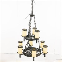 Vintage Gothic Two-Tiered Wrought Iron Chandelier