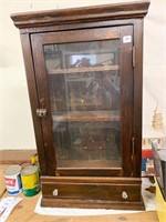 VINTAGE PINE GLASS FRONT CABINET 36.5" H X 21" X