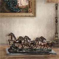 Five Horses Running on Marble Base 32 Inch Wide