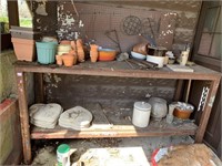 POTTING TABLE TWO TIER WOOD TOP STEEL LEGS