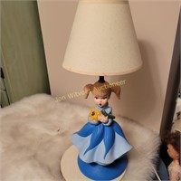 Vintage Ceramic Pigtail Girl Lamp 21" Blue Dress