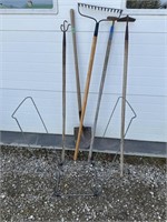 Lawn tools and garbage bag holder