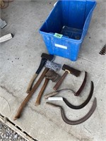 Yard tools and recycling bucket