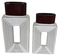 Gray Ribbed Vase Set of 2
