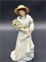 Ceramic Bisque Figurine, Girl Holding Flowers