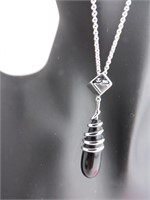 Krementz 14K White Gold Onyx/White Topaz Necklace