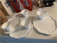 MILK GLASS LUNCHEON SET W/ 4 PLATES AND CUPS IN