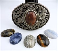 Vintage Ornate Belt Buckle Interchangeable Stones