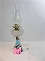 Victorian Aqua Milk Glass Converted Kerosene Lamp