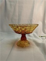 Jeannette Amberina Glass Pedestal Compote 6 3/4"