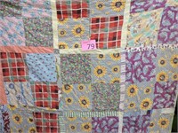Vintage Hand Stitched Square Patterned Quilt