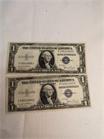 2 Consecutive Serial # 1935D $1 Silver Cert.