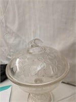 Vintage Pattern Glass Compote w/ Lid 11 1/2" tall