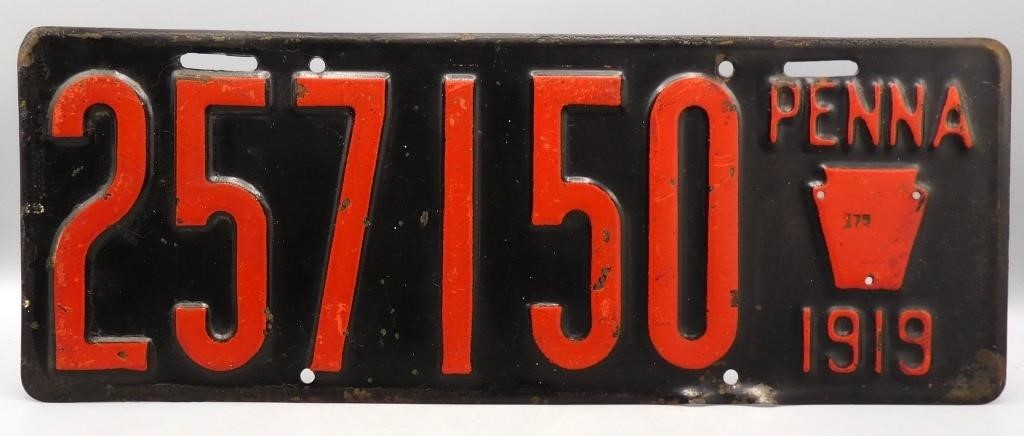 WWI Era 1919 Pennsylvania Antique License Plate