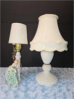 Vintage Porcelain German Doll Lamp & Hobnail
