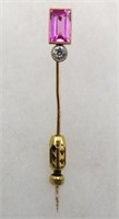 Victorian 14k Gold & Pink Sapphire Stone Stick Pin