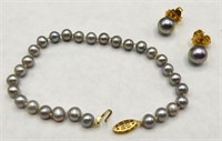 JCM 14k Gold Pearl Bracelet & Majorica Earrings