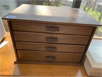 4 DRAWER WOOD CHEST GREAT FOR FLATWARE OR JEWELRY