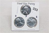1943 P,D,S Steel Cents MS