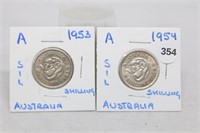 1953 & 1954 Silver Australia Shilling