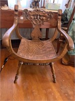 OAK NORTHWIND FACE ARM CHAIR CARVED BACK