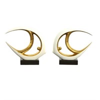 Mirrored Gold and White Fish Set of 2 on Bases