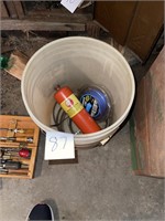 propane tank, trimmer line contents and bucket