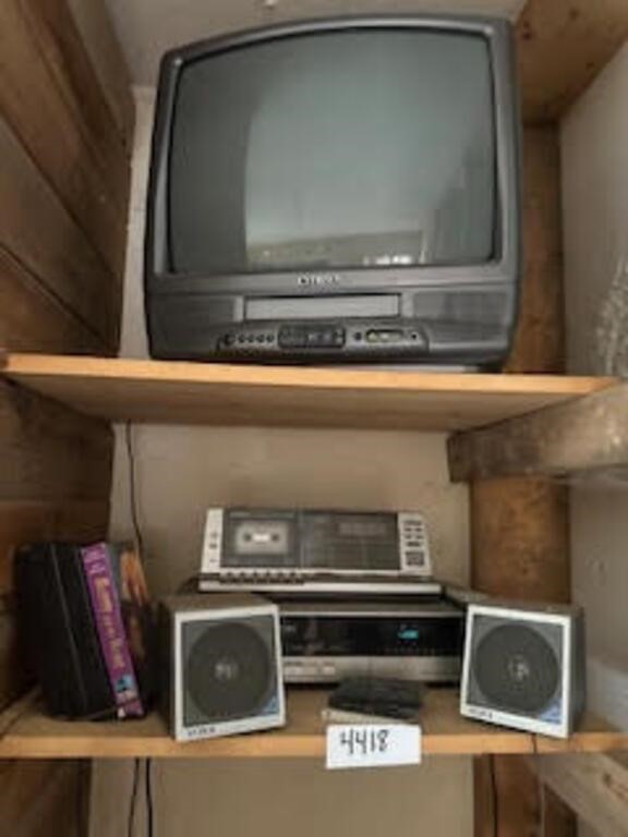 Stero, TV with VHS, Speakers, VHS Tapes