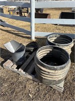 Feed troughs and buckets