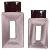 Pink Ribbed Square Vases Set of 2