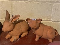 TERRACOTTA RABBIT WITH REPAIRED EAR AND PIG