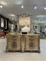 Platine Grand Carved Dresser and Mirror
