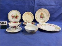 Rose Patterned China Plates, Saucers & Cup