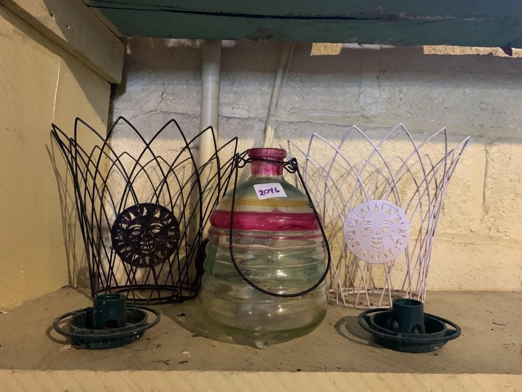 BOTTLE BIRD FEEDERS, PLANTER BASKETS WITH SUN