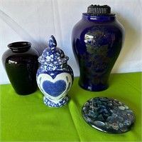 Cobalt Blue Floral Vase + Blue & White Ginger Jar+