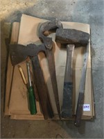 AXE, MALLET, HAND SAW, YARD BAGS