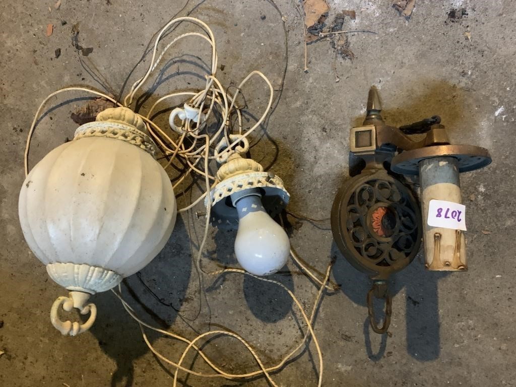 2 HANGING LIGHT FIXTURES, ONE MISSING GLOBE,