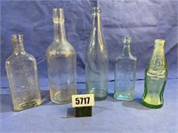 Vintage Glass Bottles, 7.75 to 11"T