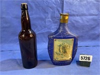 Vintage Brown Bottle w/Cork & Blue & Gold
