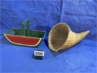 Wood Watermelon Basket & Cornucopia Basket
