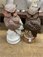 CERAMIC OWLS, ONE COMPLETED, ONE IN THE PROCESS