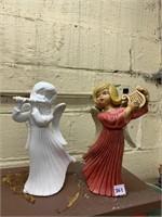 PAIR OF CERAMIC ANGELS, ONE COMPLETE ONE READY TO