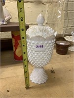 HOBNAIL MILK GLASS CANDY JAR WITH LID