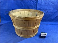 Vintage Wood Basket, 14"Dia. w/Wire Handles