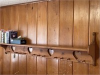 Wood Shelf w/Heart Design & Coat Hooks,