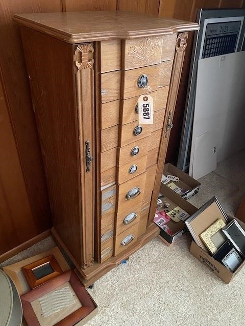 Jewelry Armoire w/Hinged Mirror Top, As Is