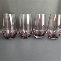 (4) Purple Crackle Glass Tumblers